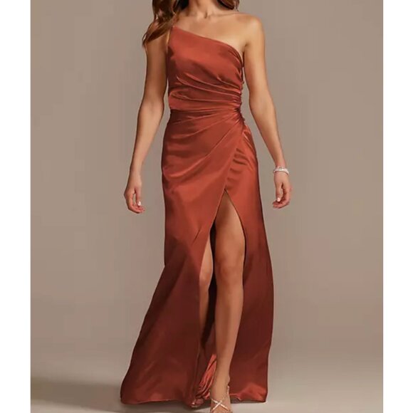 Galina Signature Charmeuse Draped One Shoulder Bridesmaid Satin Evening Gown 10 - Picture 1 of 8